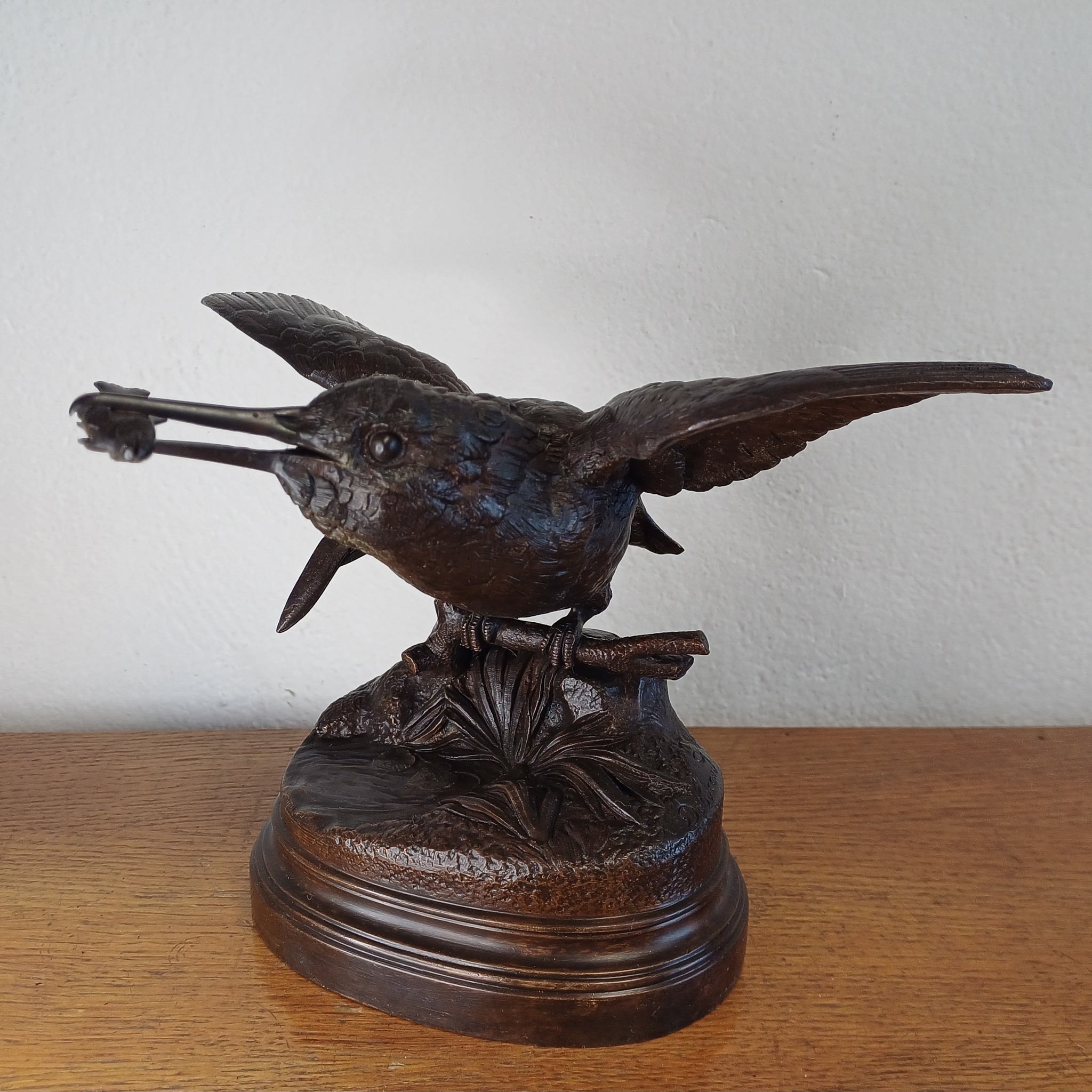 Petit bronze "Martin Pêcheur" de A. Dubucand, avec reproduction du poisson manquant - Collection particulière